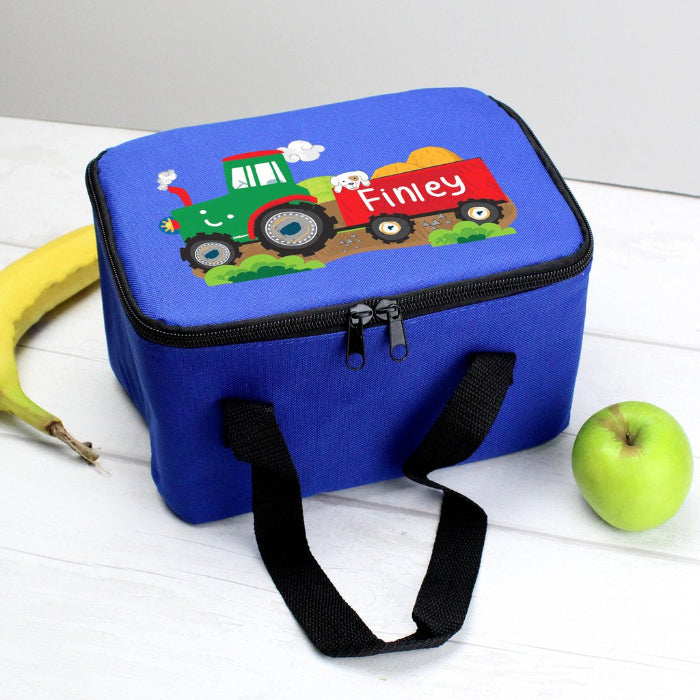 Personalised Tractor Blue Lunch Bag - Back To School 