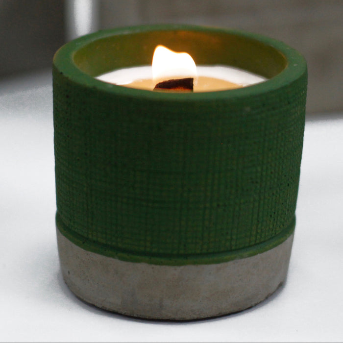 Concrete Wooden Wick Medium Candle Pot - Green - Sea Moss & Herbs