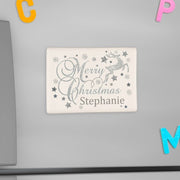 Personalised Silver Reindeer Merry Christmas Fridge Magnet - Myhappymoments.co.uk