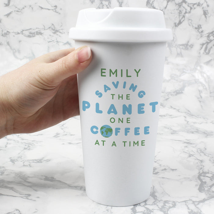 Personalised 'Saving the Planet One Coffee At A Time' Double Walled Travel Mug