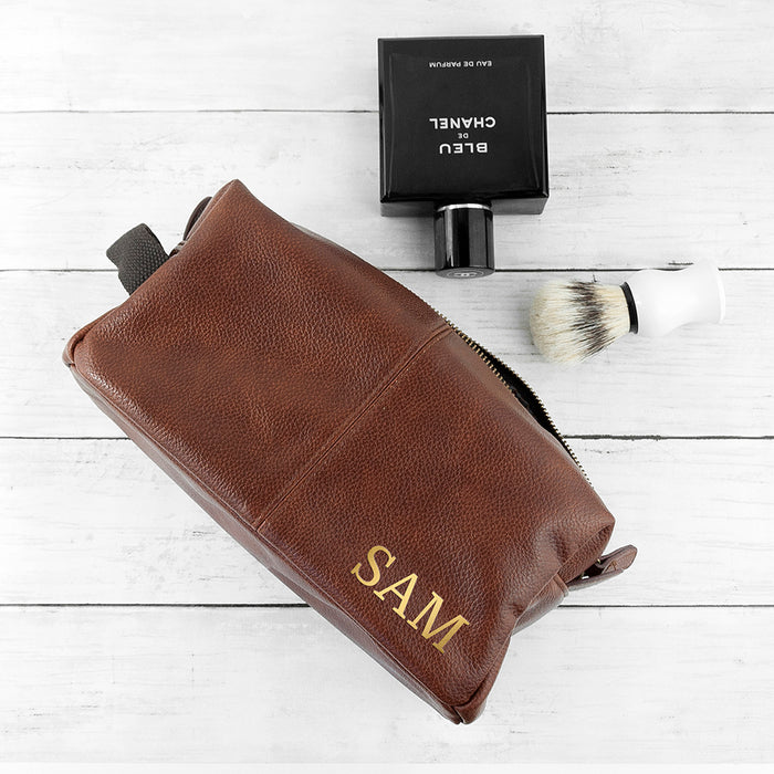 Personalised Luxury Vintage Style Men’s Wash Bag - Brown
