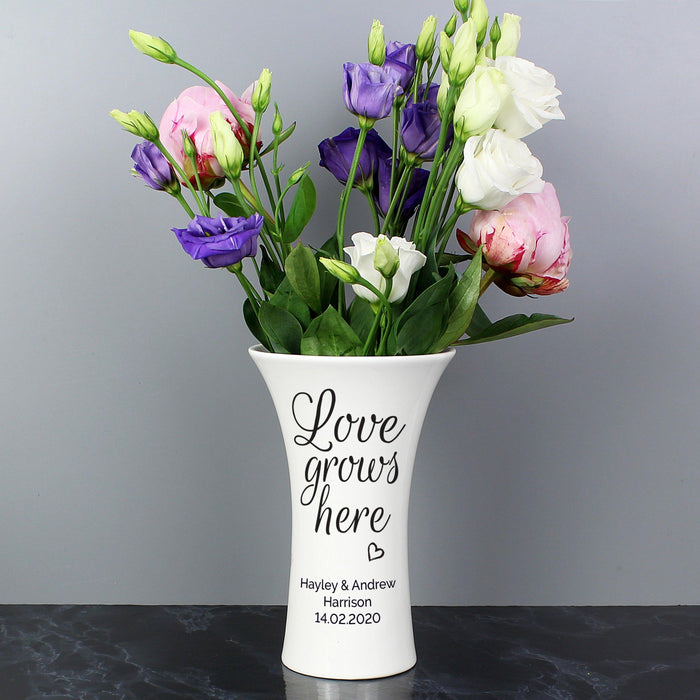 Personalised Love Grows Here Ceramic Waisted Vase