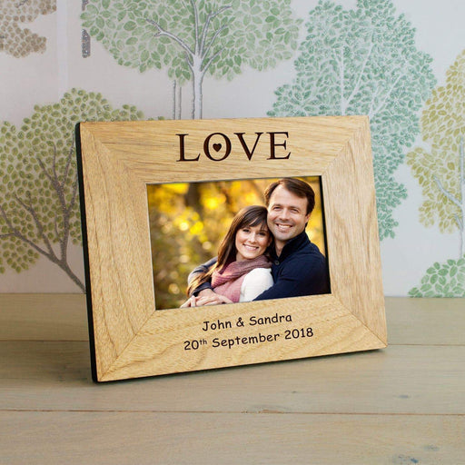 Personalised Love Photo Frame Oak Wood - Myhappymoments.co.uk