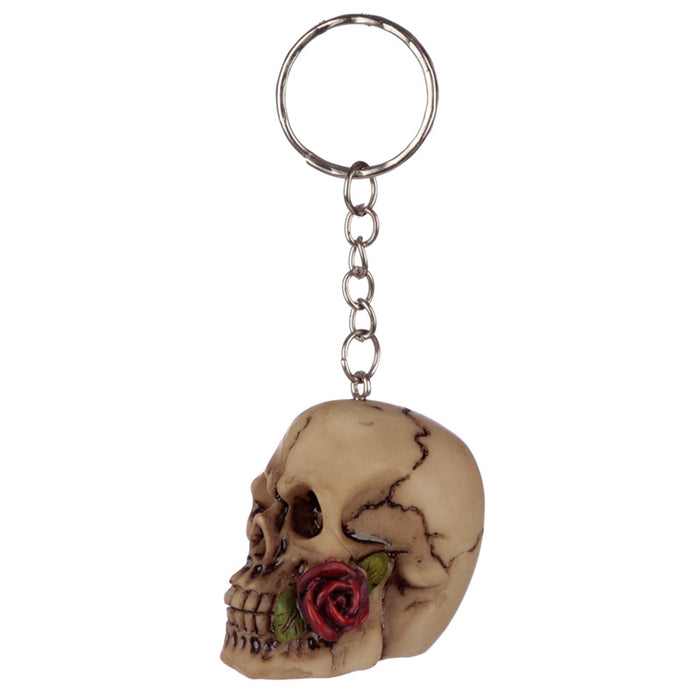 Skulls & Roses Skull Keyring - Two Colours Available - Myhappymoments.co.uk