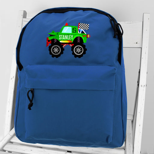 Personalised Monster Truck Blue Backpack - Pukka Gifts