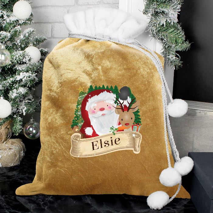 Personalised Santa Gold Luxury Christmas Sack