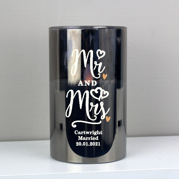 Personalised Mr & Mrs Wedding Smoked Glass LED Candle