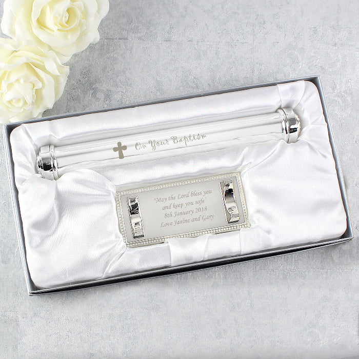 Personalised Baptism Silver Plated Certificate Holder With Stand