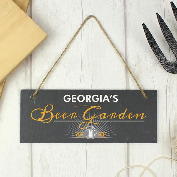 Personalised Beer Garden Printed Hanging Slate Sign