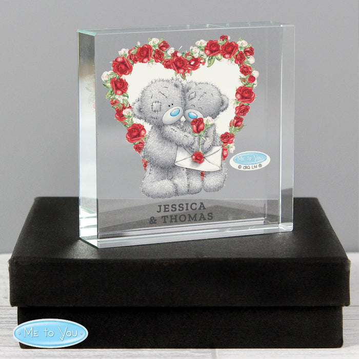 Personalised Me to You Valentine Crystal Glass Block