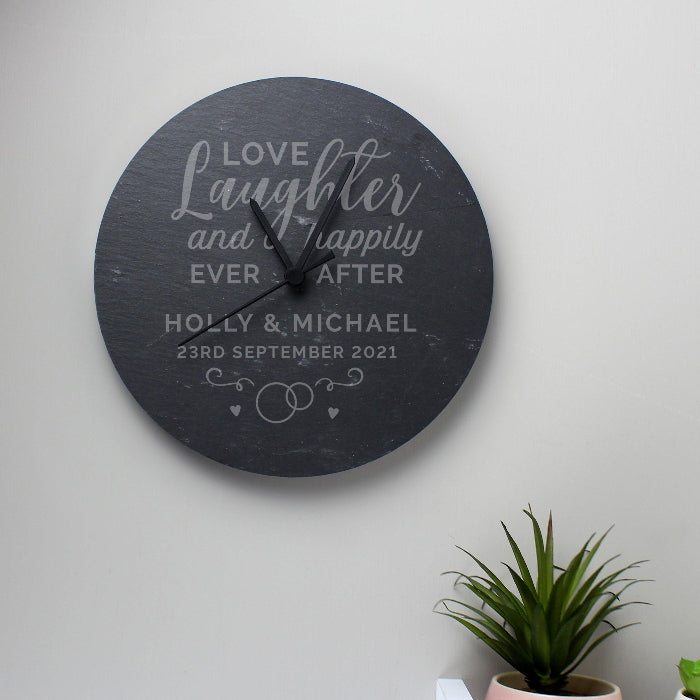 Personalised Love Laughter Slate Clock - Wedding Gift