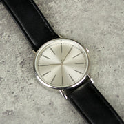 Personalised Silver with Black Leather Strap Mens Watch