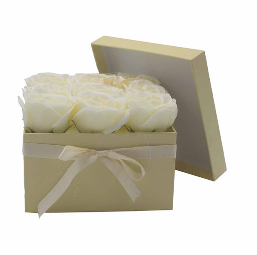 Soap Flower Gift Bouquet - 9 Cream Roses - Square
