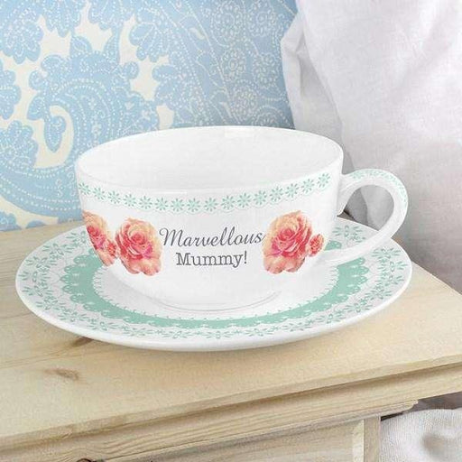 Personalised Vintage Rose Teacup & Saucer - Myhappymoments.co.uk