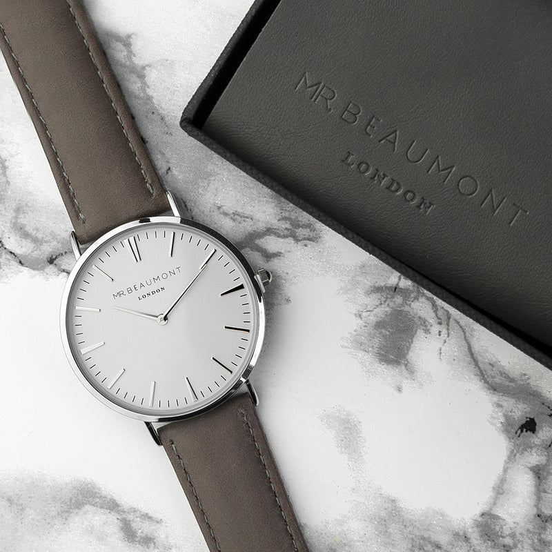 Mr Beaumont Men's Personalised Leather Watch In Ash