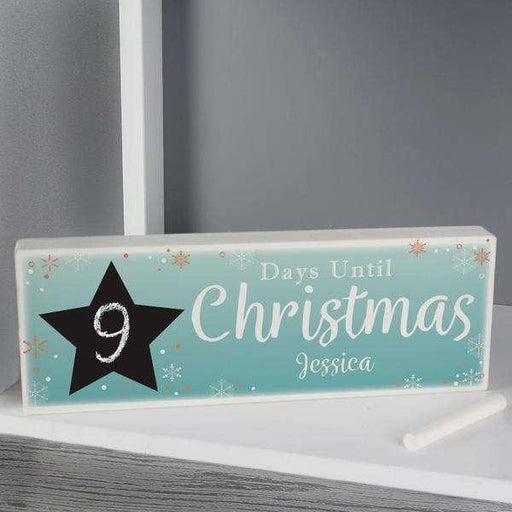 Personalised Days Until Christmas Countdown Wooden Block Sign with Chalk - Myhappymoments.co.uk