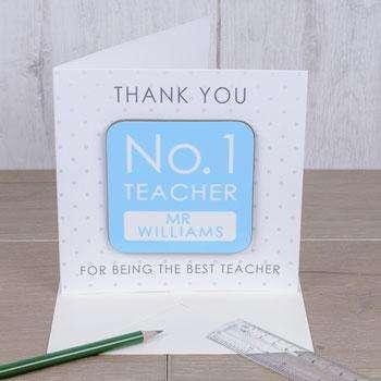 Personalised No. 1 Teacher Coaster Card - Myhappymoments.co.uk