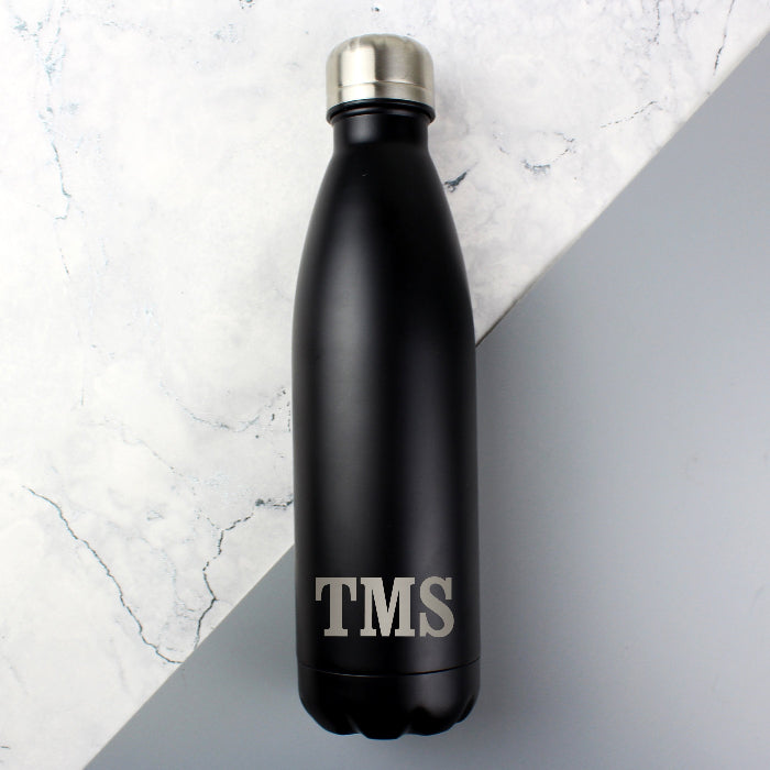 Personalised Black Stainless Steel Insulated Drinks Bottle - Initials