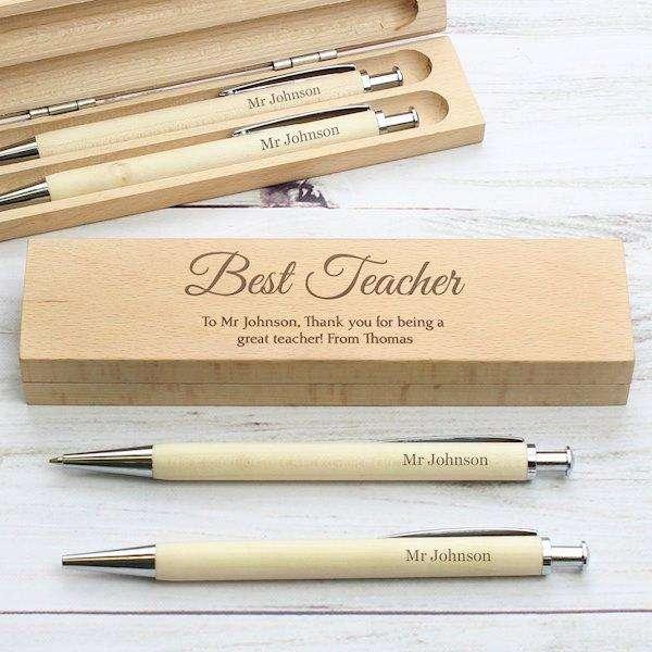 Personalised Any Message Wooden Pen & Pencil Box Set - Myhappymoments.co.uk