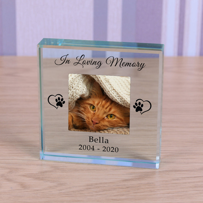 Personalised In Loving Memory Cat Memorial Glass Block