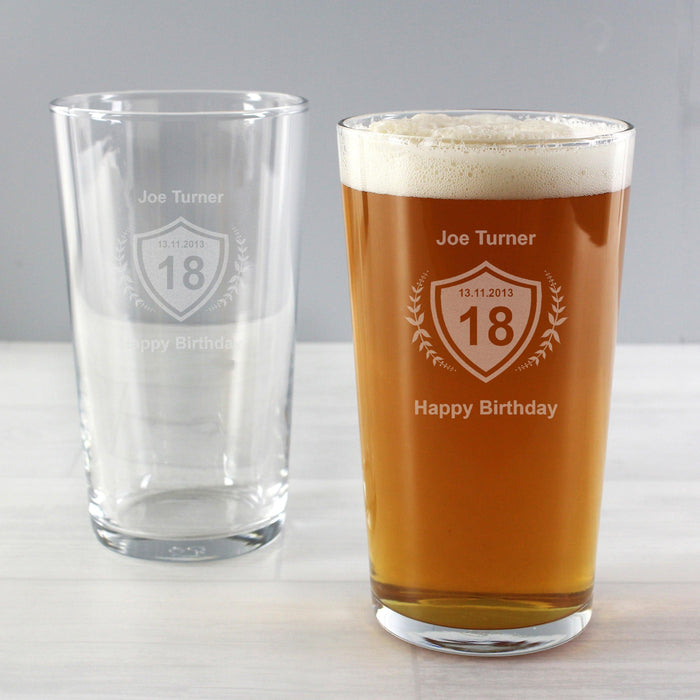 Personalised Birthday Age Crest Pint Glass - Myhappymoments.co.uk