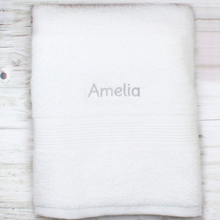 Personalised White Bath Towel - Grey