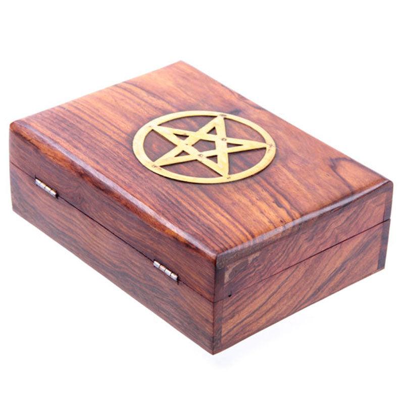 Sheesham Wood Trinket Box with Pentagram Inlay 17.5cm