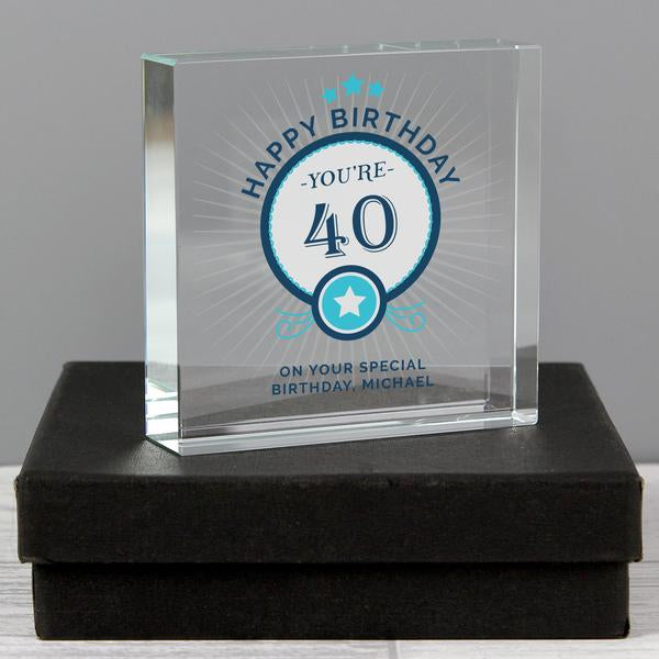 Personalised Birthday Age Large Crystal Token - 40th Birthday Gift