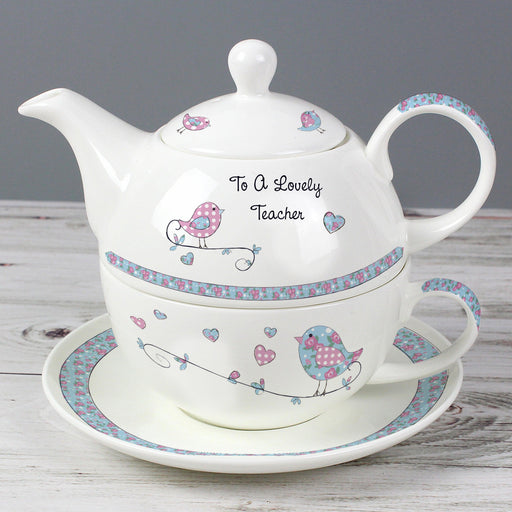 Personalised Floral Birds Tea For One
