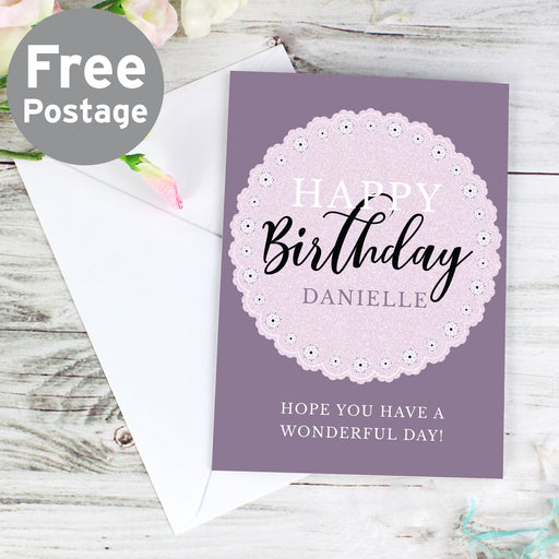 Personalised Lilac Lace Birthday Card - Pukka Gifts