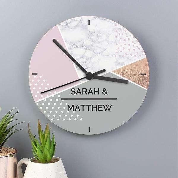 Personalised Geometric Glass Clock - Myhappymoments.co.uk