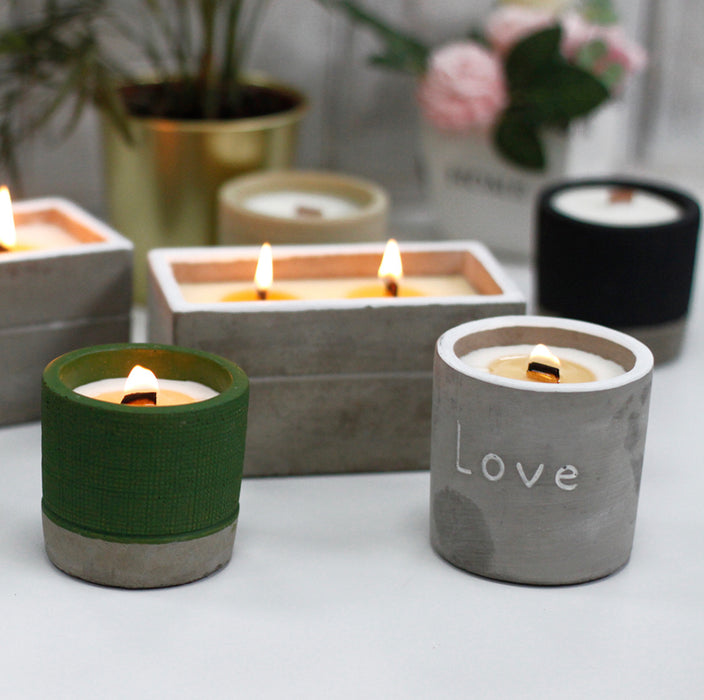 Concrete Wooden Wick Large Candle Box - Spiced South Sea Lime