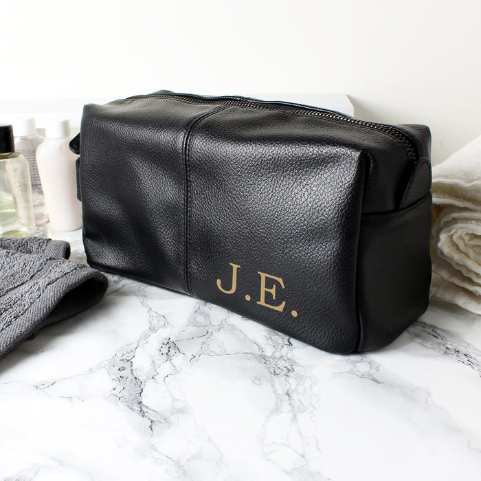 Personalised Luxury Initials Black leatherette Men’s Wash Bag