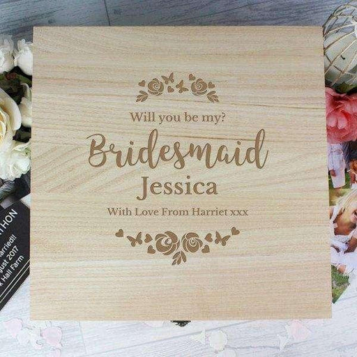 Personalised Floral Watercolour Bridesmaid Large Wooden Keepsake Box - Myhappymoments.co.uk