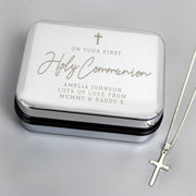 Personalised First Holy Communion Sterling Silver Cross Necklace Box Set