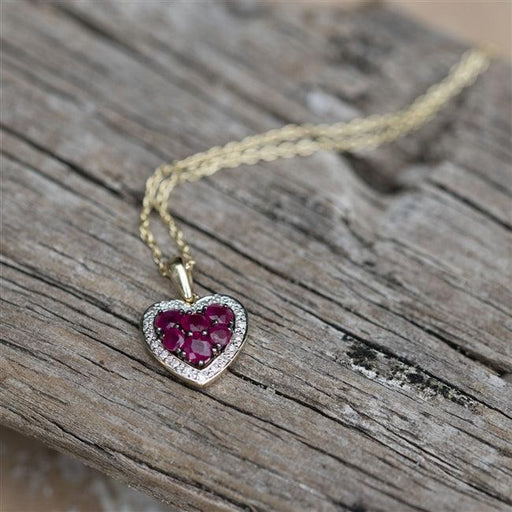 Ruby And Diamond Gold Heart Pendant Necklace With Personalised Gift Box