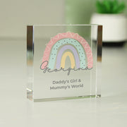 Personalised Rainbow New Baby Crystal Glass Block