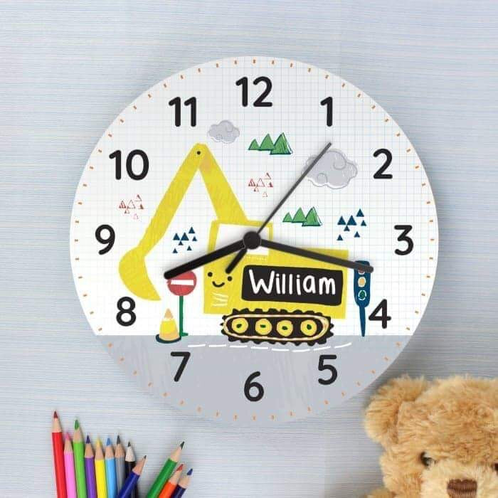 Personalised Digger Wooden Clock - Myhappymoments.co.uk