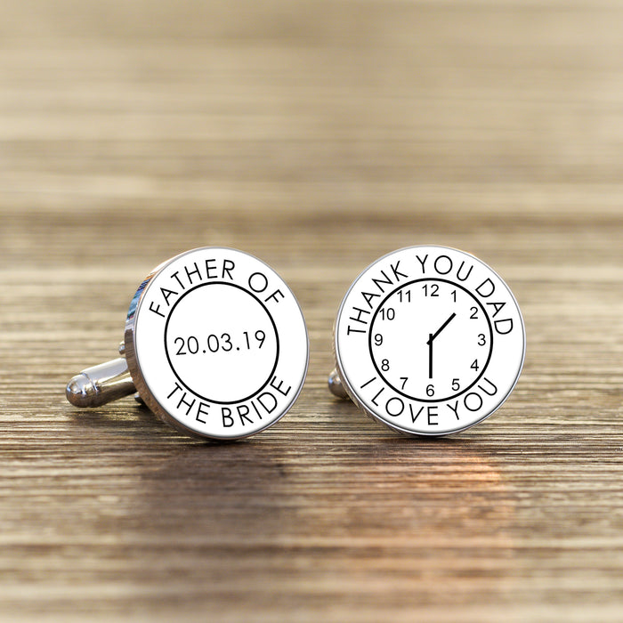 Personalised Father Of The Bride Time Clock Cufflinks - Myhappymoments.co.uk