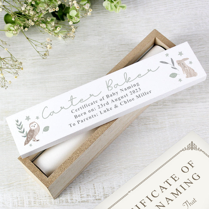 Personalised Woodland Animals Birth & Christening Wooden Certificate Holder