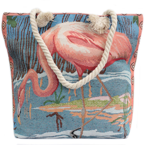 Pink Flamingo Rope Handle Beach Tote Bag - Myhappymoments.co.uk