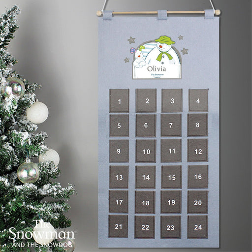 Personalised The Snowman Felt Pocket Advent Calendar In Silver Grey
