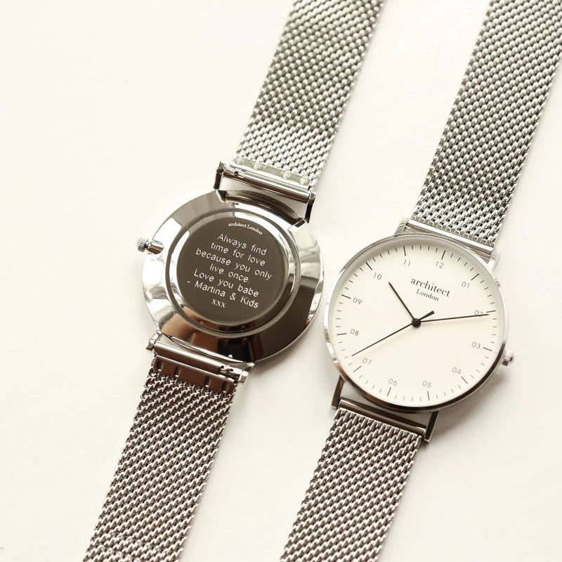Personalised Men's Architect Zephyr Watch With Steel Silver Mesh Strap