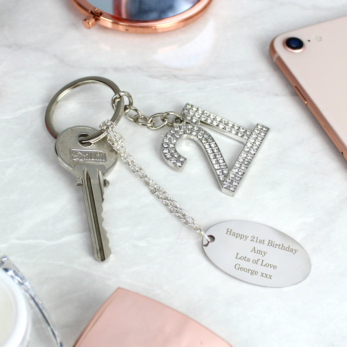 Personalised Free Text Diamante 21st Birthday Keyring