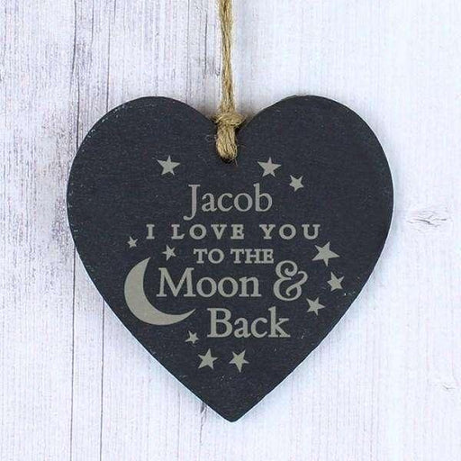 Personalised I Love To the Moon and Back Slate Heart Decoration - Myhappymoments.co.uk