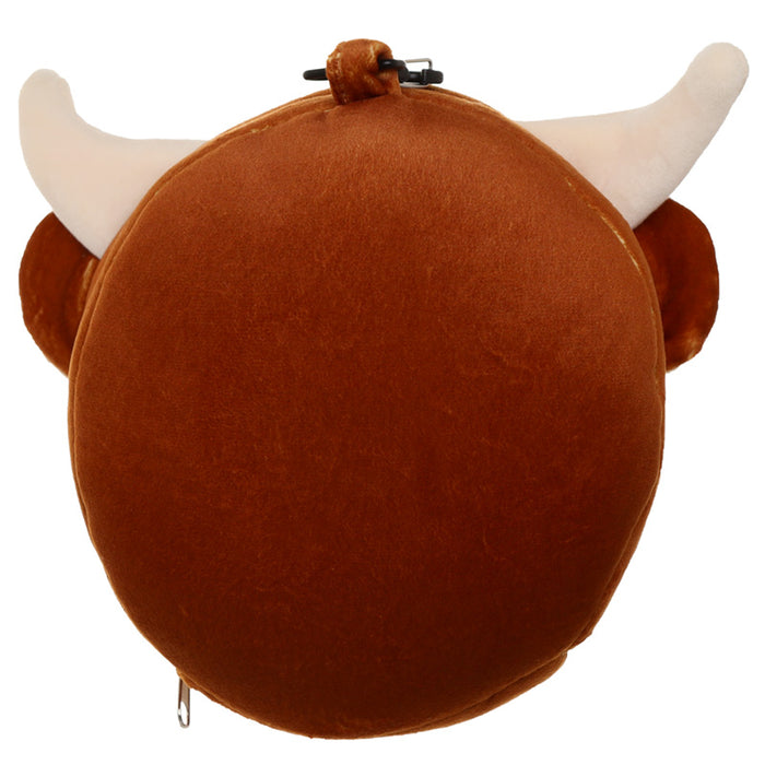 Relaxeazzz Highland Coo Cow Round Plush Travel Pillow & Eye Mask