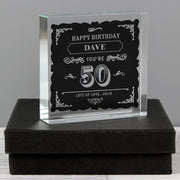 Personalised Birthday Age Vintage Typography Large Crystal Token - Presented In A Black Gift Box - Myhappymoments.co.uk
