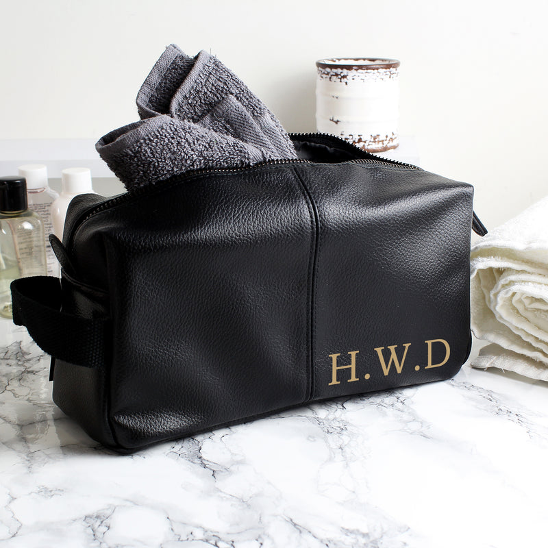 Personalised Luxury Initials Black leatherette Men’s Wash Bag