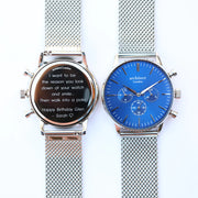 Personalised Men's Architect Motivator Watch In Blue With Silver Mesh Strap
