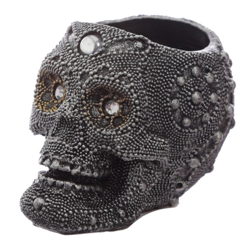 Silver Beaded Skull Head Tea Light Candle Holder